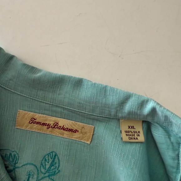 Tommy Bahama Hawaiian Silk Mint Green Embroidered Tropical Camp Shirt Mens 2XL - Picture 4 of 6